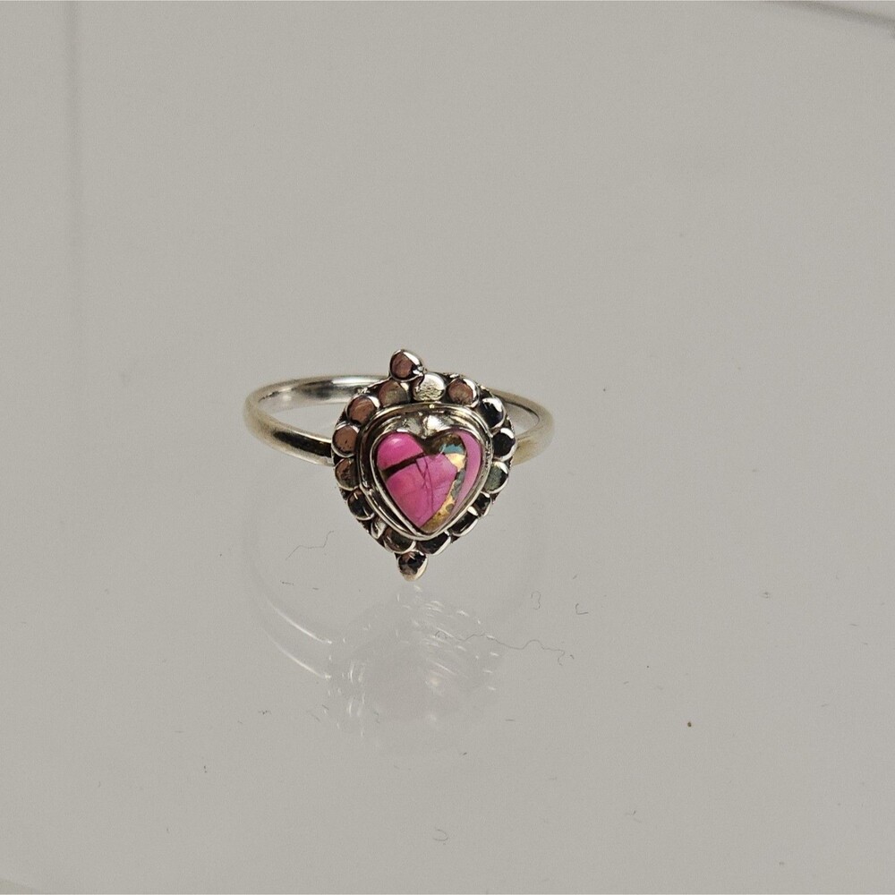 Cotton Candy Dahlia 925 Sterling Silver Pink Turquoise Heart Ring Southwestern